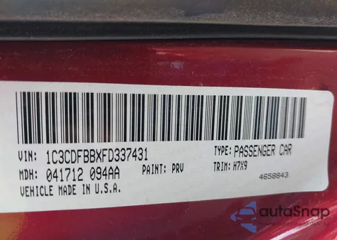 2015 Dodge Dart Sxt z USA, uszkodzony, nr VIN 1C3CDFBBXFD337431